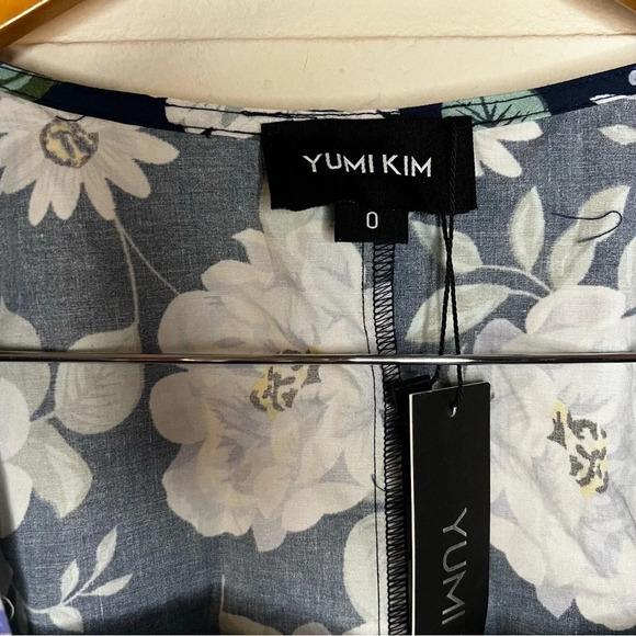 Yumi Kim Blue Floral Puffed Sleeve Square Neck Peasant Top, Women’s Size 0 - Picture 5 of 8